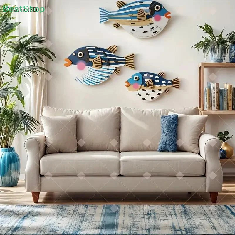 Décoration Murale Trois Poissons en Bois - Art Océan Thème Marin