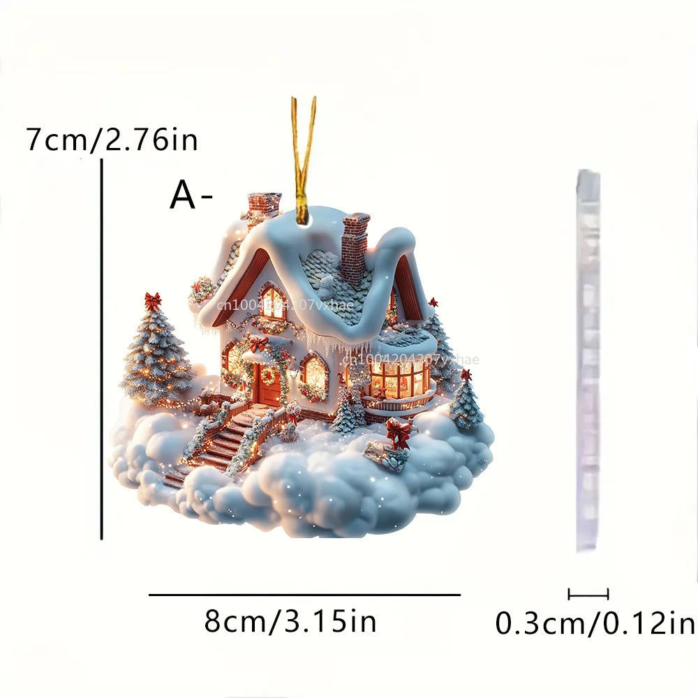 Christmas Acrylic Ornaments Castle Snow House Hanging Pendant Xmas Decoration For Home Christmas Party New Year Gift Navidad