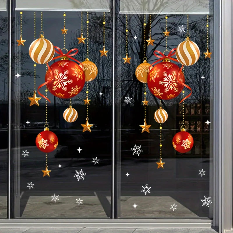 Autocollants de Noël Décoratifs - Boules Étoiles Flocons - Stickers Fenêtre Vitre