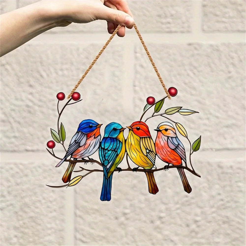 Creative Birds And Flowers Window Hanging 2d Birds And Flowers Tree Decor Flat Decor For Car Backpack Pet Lover