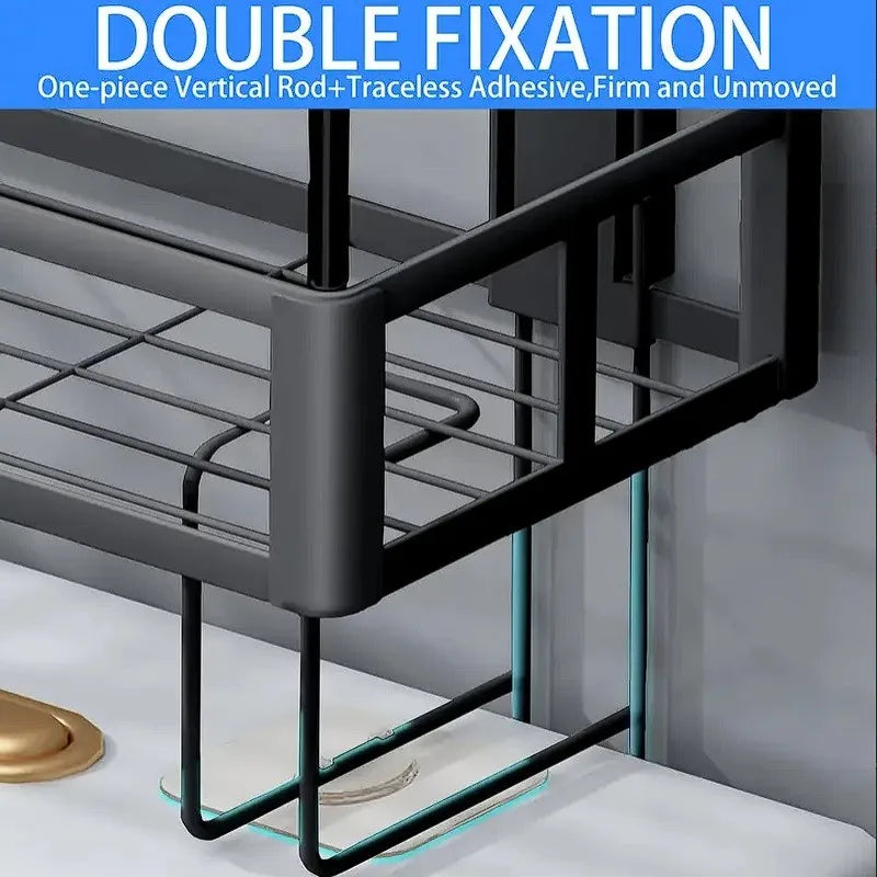 2-Tier Over Toilet Storage Shelf - Wall Mounted with Hooks  Paper Holder, Bathroom Space Saver Organizer for Home,Black