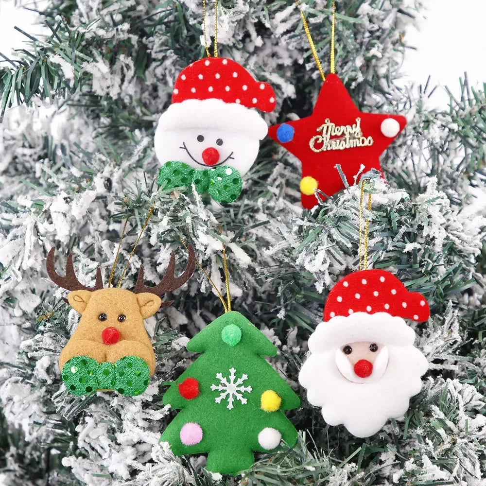 Pendentifs Peluche de Noël - Père Noël Bonhomme de Neige - Ornements Sapin