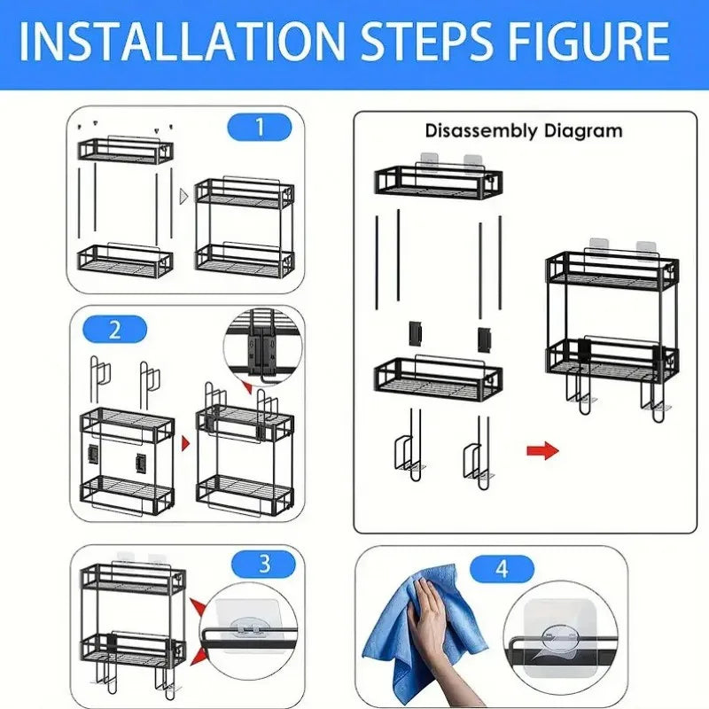 2-Tier Over Toilet Storage Shelf - Wall Mounted with Hooks  Paper Holder, Bathroom Space Saver Organizer for Home,Black