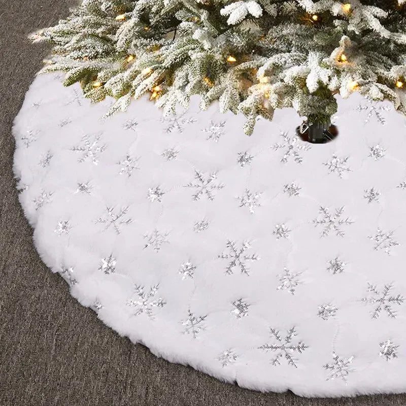 Petite Jupe de Sapin 15 Pouces - Peluche Blanche Fausse Fourrure avec Sequins