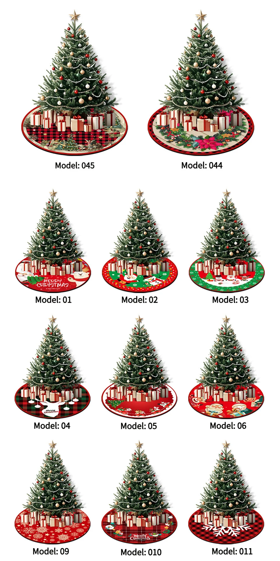 Jupe de Sapin Rustique à Carreaux Buffalo Rouge et Noir avec Ornements