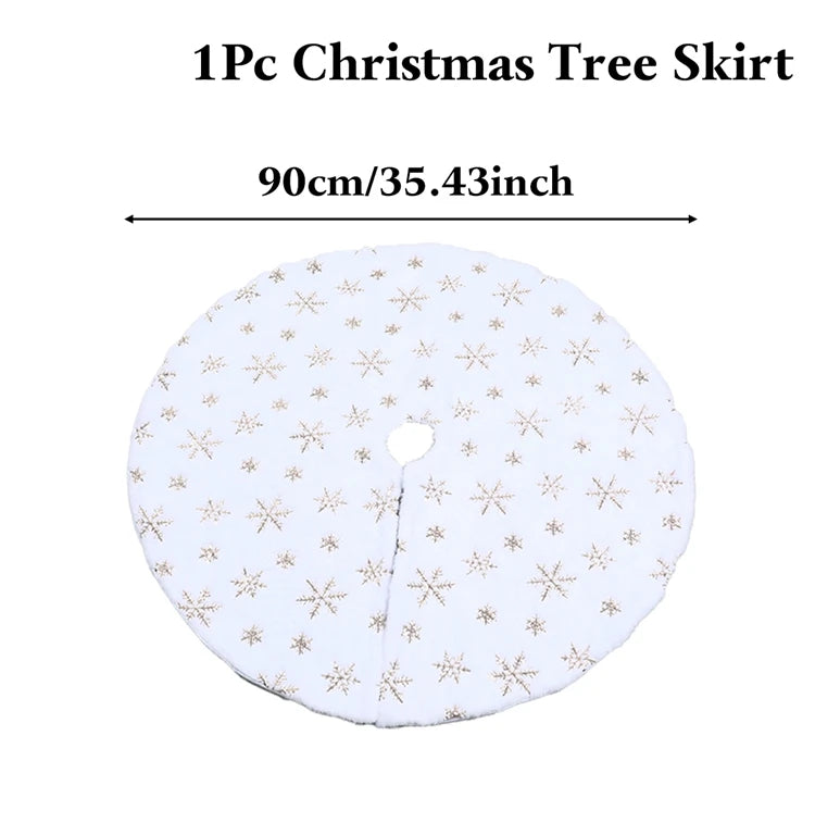 Jupe de Sapin de Noël 90cm - Flocons de Neige Blanc et Or