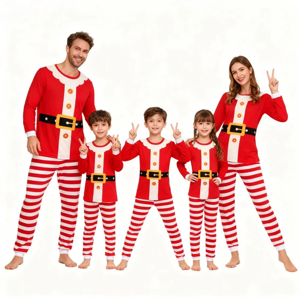 Pyjama de Noël familial Père Noël - Manches longues - Pantalon rayé festif