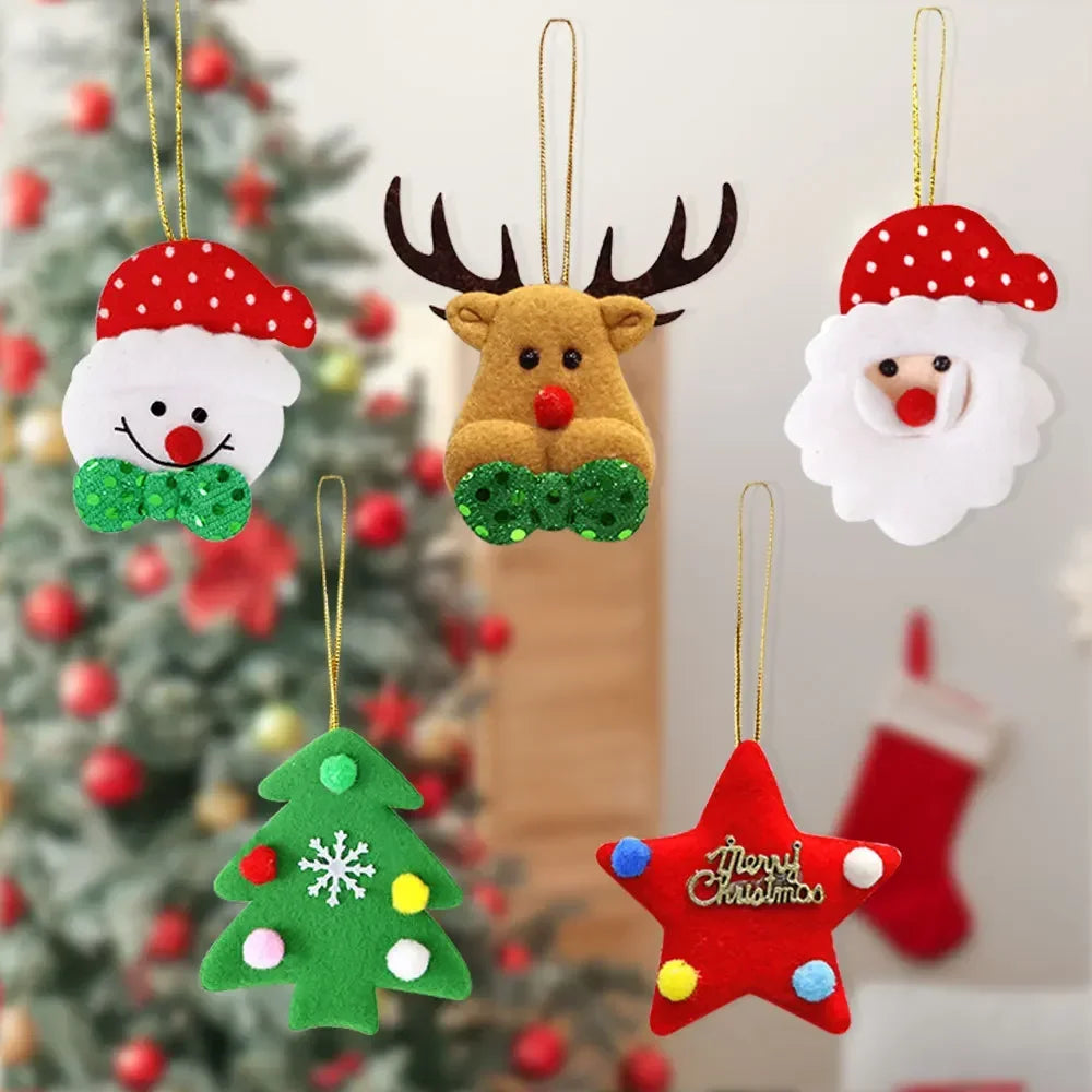 Pendentifs Peluche de Noël - Père Noël Bonhomme de Neige - Ornements Sapin