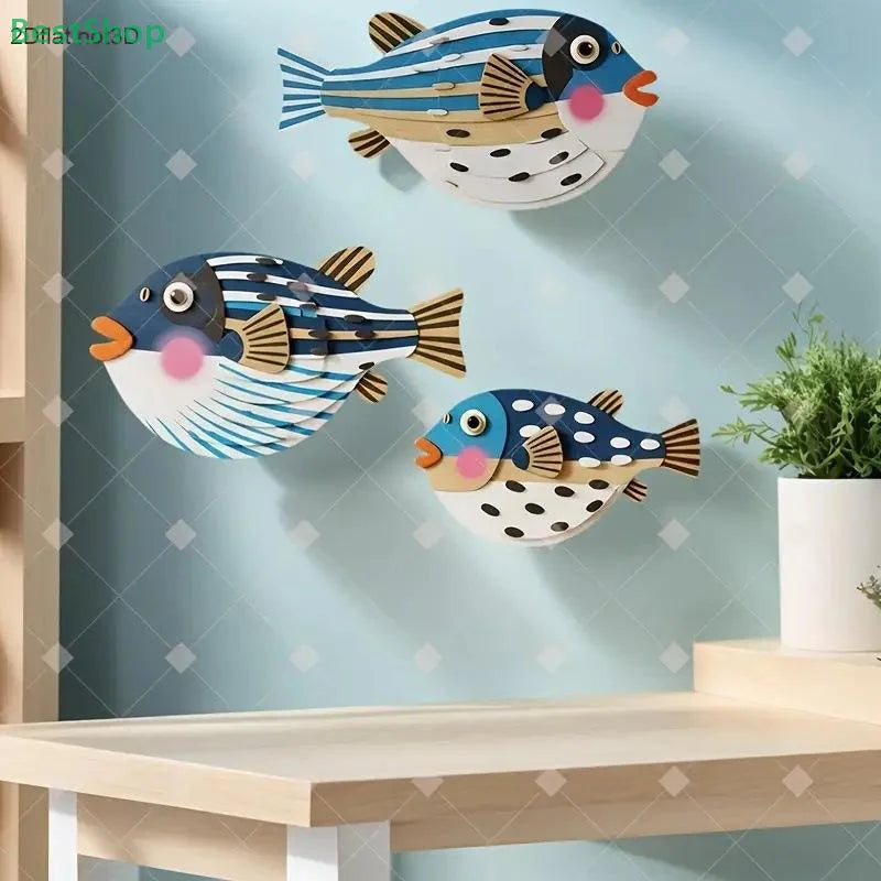 Décoration Murale Trois Poissons en Bois - Art Océan Thème Marin