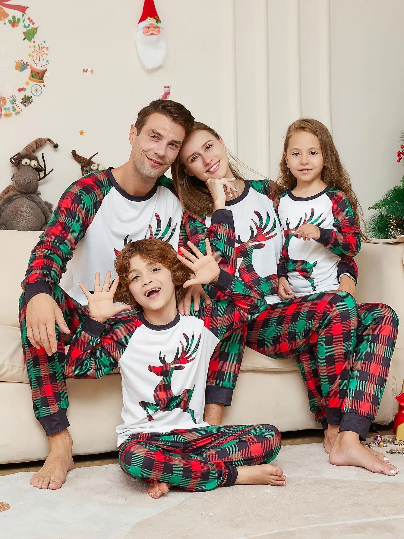 Pyjama de Noël Familial Cerf - Ensemble Adulte Enfant avec Barboteuse Bébé