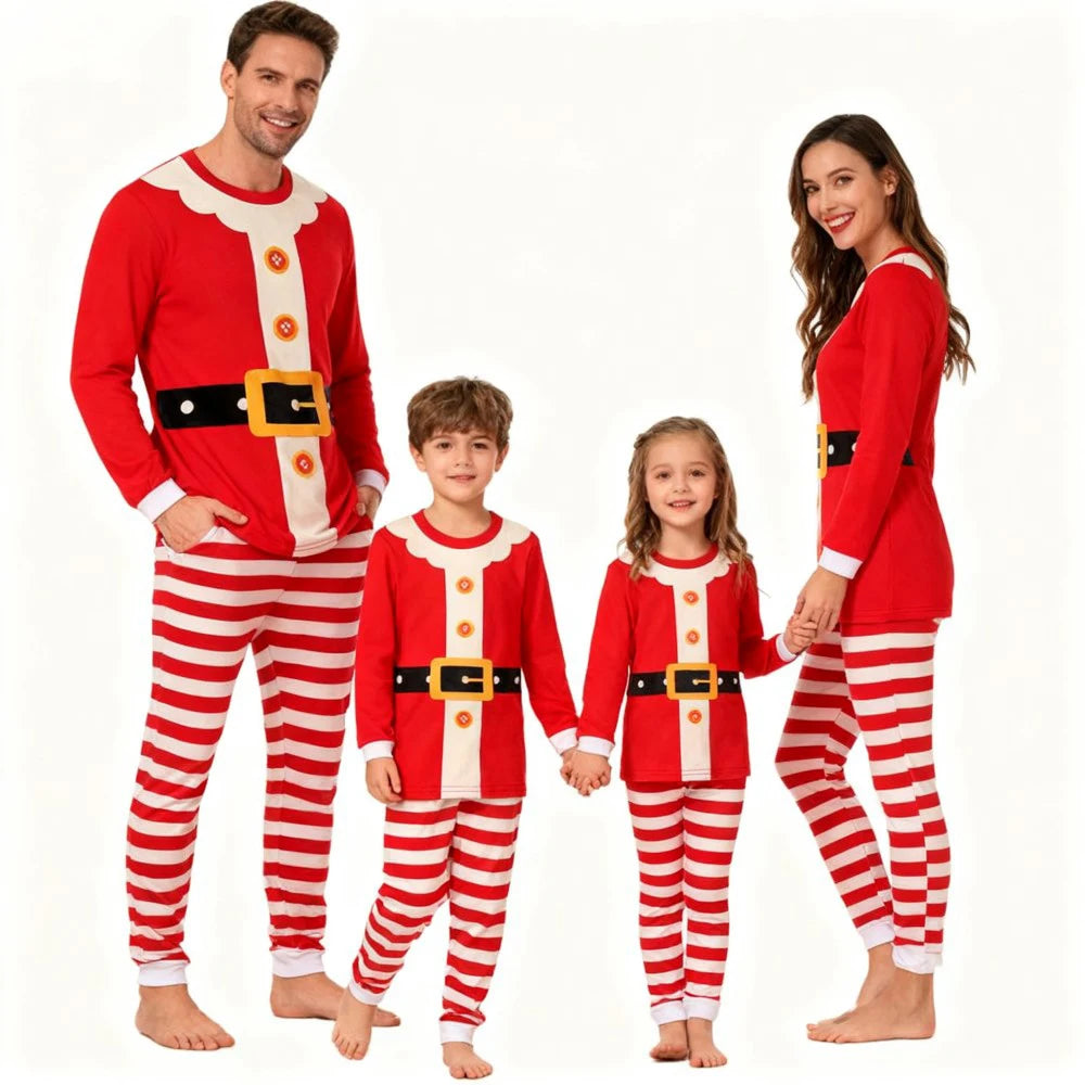 Pyjama de Noël familial Père Noël - Manches longues - Pantalon rayé festif