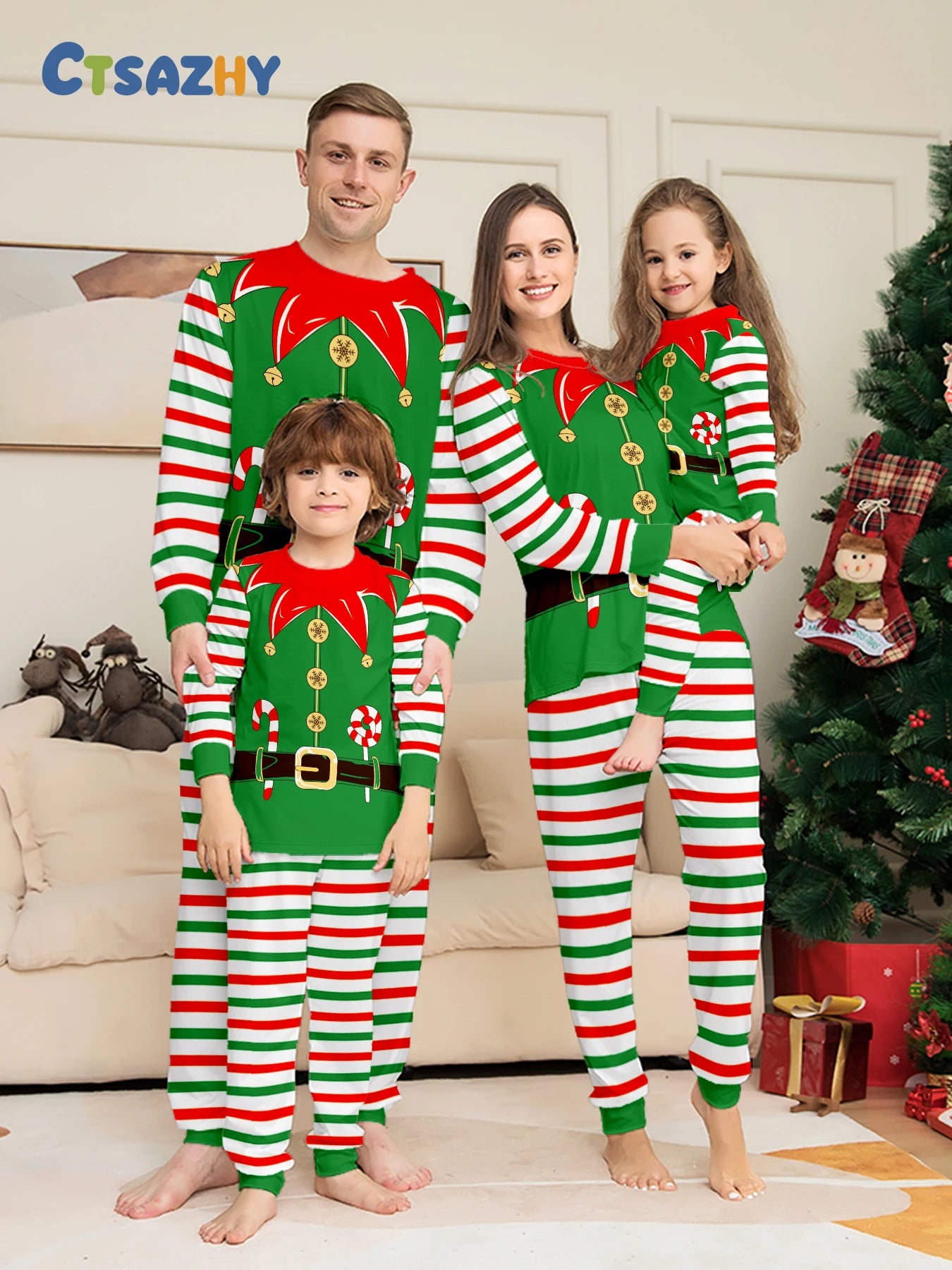 Pyjama de Noël Familial Motifs Festifs - Ensemble Assorti pour Toute la Famille