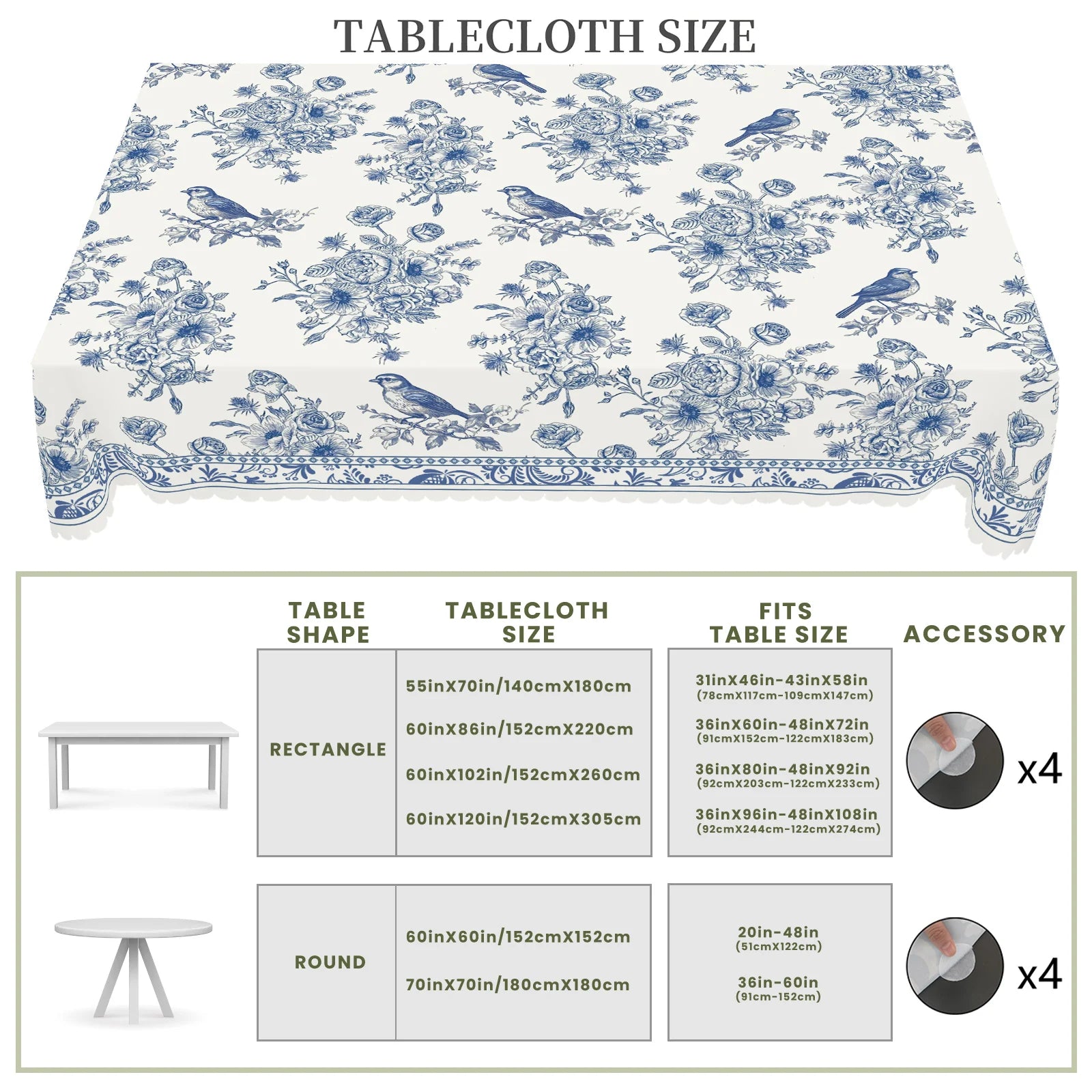 1 Piece of Vintage Floral-Themed Tablecloth, Featuring a Blue and White Porcelain Style Print with Floral and Bird Patterns, Available in Various Sizes, Suitable for Daily Home and Kitchen Decoration, Tablecloth for Birthday,